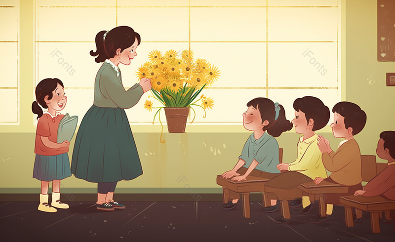 教师节儿童送花插画素材教师节老师收到的鲜花,插画/手绘图,插画/手绘图库,插画/手绘图下载,插画/手绘